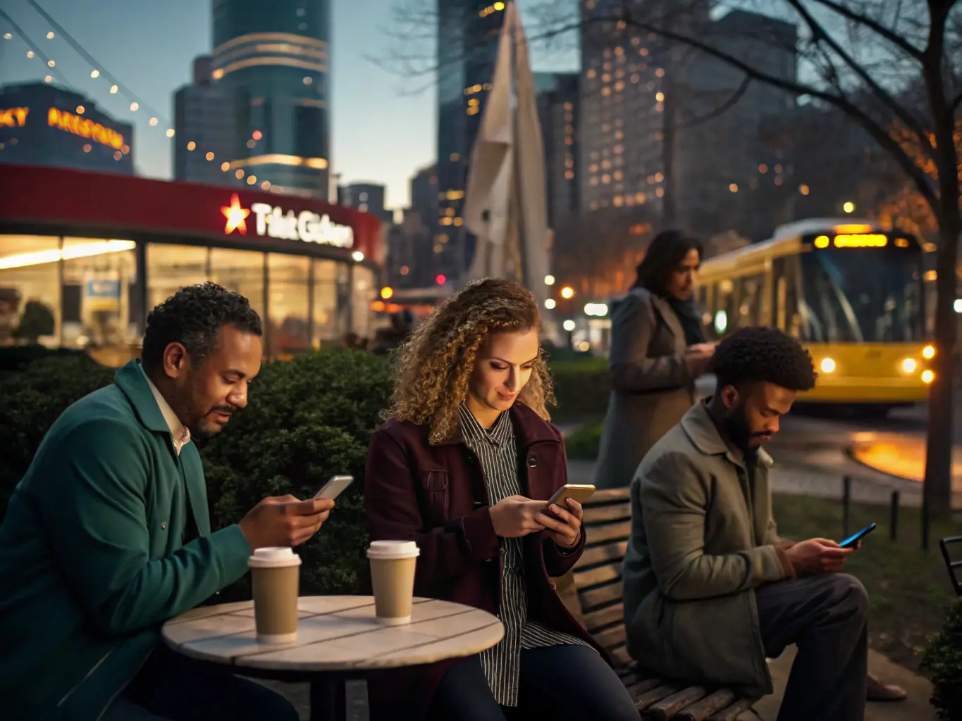 An image showcasing a diverse group of people using mobile devices in various settings, highlighting the connectivity and flexibility of Viettelai's mobile services.