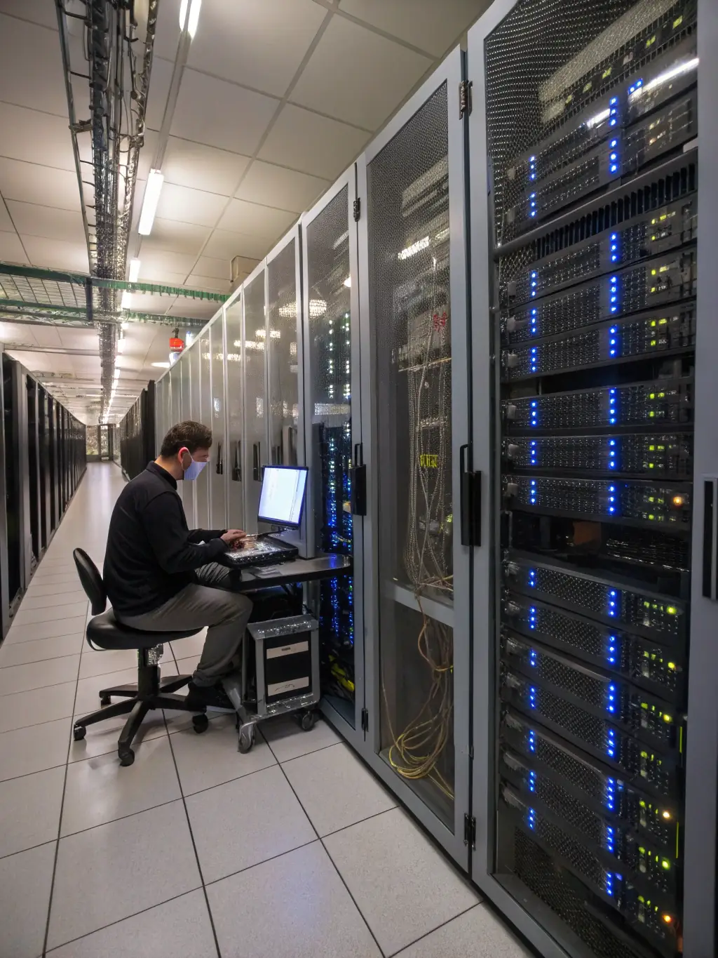 An image of a secure data center with servers and networking equipment, emphasizing the security and reliability of Viettelai's data services.