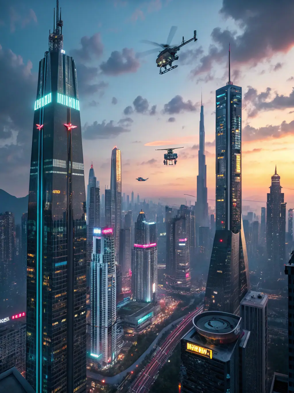 A futuristic cityscape with interconnected nodes, illustrating Viettelai's commitment to innovative telecommunication technologies.